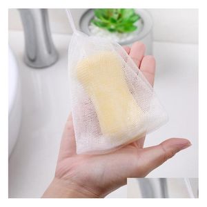 Andra badtoalettförsörjningar Exfolierande Mesh Soap Pouch Bubble Foam Net Sack Saver DString Holder Bags Ship Drop Delivery Home Garde OTX5T