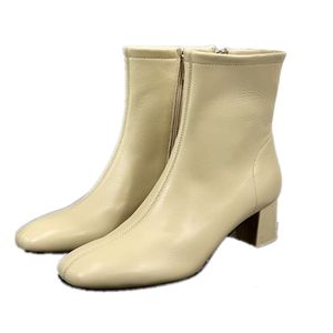 2023 Winter Classics Fashion-Autumn Chunky Heel Women Boots High Heels 진짜 가죽 스티칭 기질 발목 부츠 상자