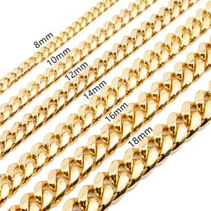 8mm 10mm 12mm 14mm 16mm Miami Cuban Link Chains Rostfritt stål Mens 14K Guldkedjor Högpolerad punk trottoarkanthalsband Mens juvelr289s