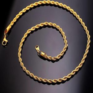 18k Real Gold Plated rostfritt stål repkedjhalsband för män Guldkedjor Fashion Jewelry Gift217U