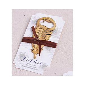 Andere Event Party Supplies 100 Stück elegante goldene Pfauenfedern Bär Flaschenöffner Hochzeit Gefälligkeiten Geschenk Gunst Gäste Geschenke Souvenir Dhxnc