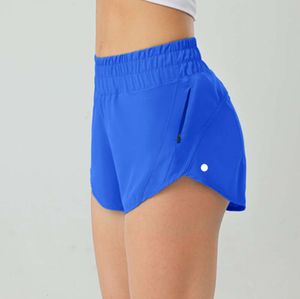 Lulu Womens Sports Yoga Shorts High-Rise Bolsos Forrados Fitness Wear Mulheres Calças Curtas Meninas Correndo Elástico 2,5 polegadas Inseam