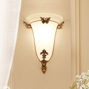 American Village Wall Lamps Copper Glass Lights Creative Living Room Bedsides Corridor Balcony Sconces190Y