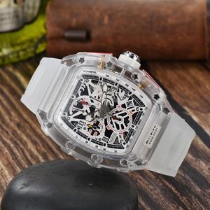 Novo relógio masculino de luxo designer esporte relógios moda caso transparente 44mm cronógrafo relógios pulso silicone cinta quartzo masculino cloc211f