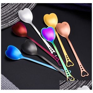 Spoons Colorf Heart Shape Stainless Steel Coffee Spoon Dessert Sugar Stirring Ice Cream Yogurt Honey Kitchen Ship Drop Deli Homefavor Otw1C