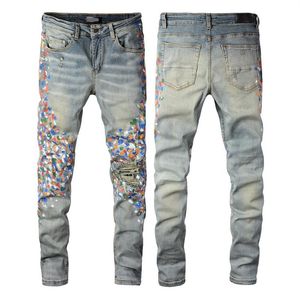 Мужские джинсы потертые мотоциклетные байкерские джинсы Rock Skinny Slim с рваными отверстиями и буквами TopQuality Брендовые джинсовые брюки в стиле хип-хоп 21ss размер 28-155Q