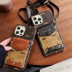 Luxury Crossbody Card Holder Phone Case Designer iPhone -fodral för iPhone 15 14 13 12 11 Pro Max X XR XS 7 8 14Plus 14Promax 13Promax fodral Läder Net Wallet Mobile Cover