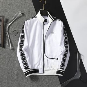 Men's Jackets Cotton Striped Letter Print With Pocket Long Sleeve Regular-fit Comfortable Casual Zipper Stand Collar Jacket