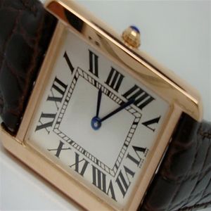 Mens Women watch rose gold case brown leather strap white dial watch Quartz watches 043 3043