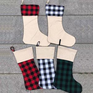 Plaid Christmas Stocking Sublimation Blanks Buffalo Xmas Gift Candy Socks Santa Pończochy Ozdób choinki