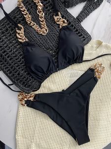 Brasilien 2 Stück Bikinis Set Mode -Ketten -Designer Swimwear Frauen sexy Push Up Badeanzug schwarzer Strand Badeanzug XL weibliche Strandbekleidung MAILLOT DE BAIN FEMME BIQUINI