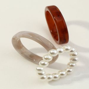3PCS/SET KOREA Pierścienie akrylowe Perły Przezroczyste pierścienie Śliczne romantyczne zestawy pierścienia