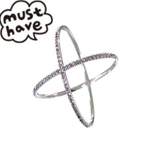 Whole-neueste Schmuck 925 Sterling Silber rhodiniert micro pave zirkonia lange ring X kreuz ringe für womem2874