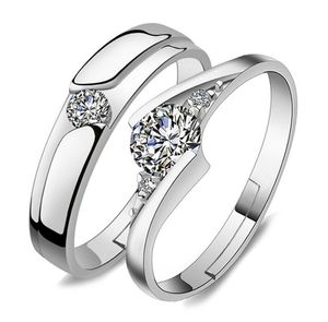 Update Verstellbarer Silberring, Diamant-Zirkonia-Solitärring, Paar, Verlobung, Hochzeit, für Damen und Herren, Modeschmuck