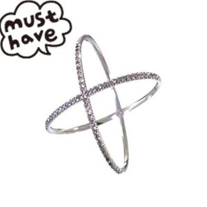 Whole-neueste Schmuck 925 Sterling Silber rhodiniert micro pave zirkonia lange ring X kreuz ringe für frauen239g
