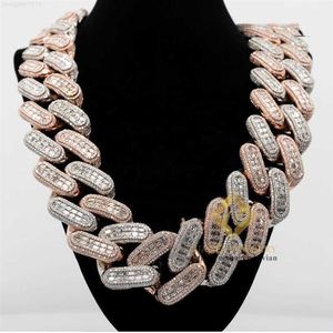 Big Heavy Mens Necklace Silver 925 Iced Out VVS Moissanite Baguette Diamond Hip Hop Cuban Link Chain226p