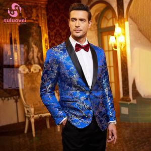 Erkek Suit Blazers Erkekler İçin Lüks Çiçek Deseni İnce Fit Ejderha İşlemeli 2 Parçalı Pantolon Set Resmi Damat Düğün Prom Partisi Smokin Blazer 230909