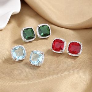 Bling Square Küpe Saplamalar Beyaz Altın Kaplama Parlak CZ Studs Küpeler Erkekler İçin Güzel Hediye Kadınlar