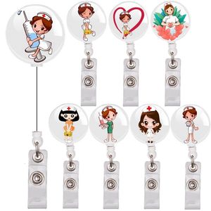 Pins Brooches 10pcslot Cartoon Pretty Women Nurse Doctor Heart Retractable Badge Reel Clips For ID Name Card Holder Keychain 230909