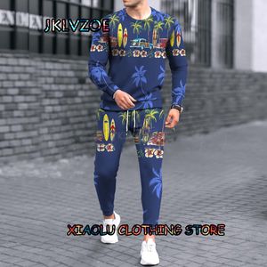 Męskie dresy jesienne Aktywne odzież długoterminowe TshirtTrousers 2 -częściowy zestaw streetwear retro bluza