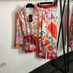 906 2023 estilo milão outono marca mesmo estilo duas peças define lapela pescoço flora imprimir calças compridas império manga longa roupas femininas 20236926