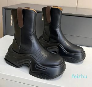 Kadın platform ayak bileği önyükleme platformları çöl botları haki siyah tıknaz alt spor ayakkabı dalga şeklindeki taban