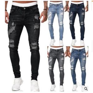 Mens New 5 Colors Ripped Jeans Fashion Slim Denim Pencil Pants Street Hipster cowboy Trousers S-3XL Drop199Z