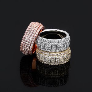 Hip Hop With Side Stones Iced Out Zircon 5 Rows Rings Women Men Gold Silver Plated Bling Jewelry Gift198K