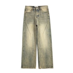 Gelbe Baggy-Jeans mit weitem Bein für Herren, Streetwear, Distressed-Casual-Denim-Hose, Übergröße