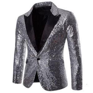 Lindo ouro rosa masculino mostrar casaco brilhante lantejoulas terno jaqueta blazer um botão smoking para festa de casamento banquete baile 2203281e