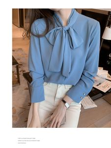 Женские блузки, весенне-осенняя простая офисная женская блузка, женская рубашка с бантом, топы с длинным рукавом, повседневные свободные блузки в корейском стиле, женские 2024