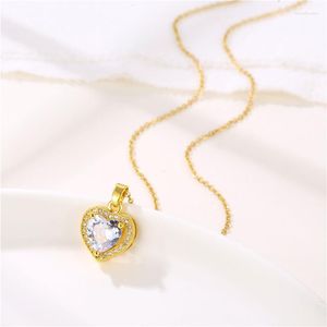 Collane con ciondolo Fascino a forma di cuore intarsiato con zirconi, catena in oro giallo 18 carati, gioielli da donna e ragazza, regalo nuziale classico