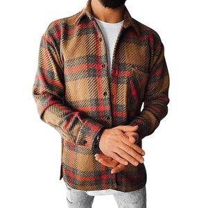 Mężczyzny Zakryty w kratę Man Hip Hop Patchwork Button Up -Mleeve Para Koreańska odzież HARAJUKU246E