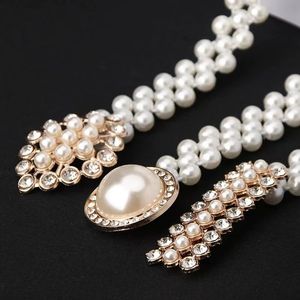 Clássico luxo casamento pérola cinto fino feminino versátil decoração cinto festa moda doce vestido cintura corrente para menina bowknot elegante e doce