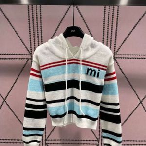 Luxury brand hooded sweater fashion striped sweatshirt miu jacquard cardigan coat designer zipper jacket winter warm sweater womens kint hoodie