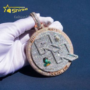 Pass Diamond Tester 3" Circle Style Iced Out Hip Hop Men Fashion Cuban Link Chain Custom Pendant Moissanite