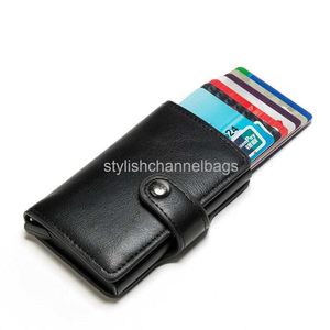 Plånböcker RFID Blockering Vintage Men's Credit Card Holder Aluminium Alloy ID Case Automatisk Metal Läderkorthållare WA242O