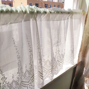 Cortina juyang algodão bordado cortinas de armário branco puro curto decorativo meia cortina café 230909