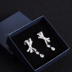 Sier Fashion Bow Embed Zirkon Kristall Anhänger Ohrringe, personalisierte Ohrbügel, Hochzeit, Braut, Valentinstag, Weihnachten, Geschenke