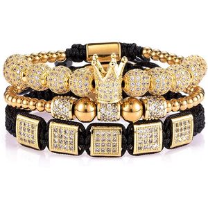 Kaiserkrone König Herrenarmband Pave CZ Gold Armbänder für Männer Luxus Charme Mode Manschette Armreif Krone Geburtstag Schmuck217h