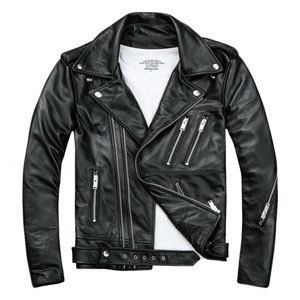 Designer Jacket Men's Original Quality Black Mens Biker Leather Jackets Double Diagonal Zipper Cowhide Slim Fit Short Motorcycle Coats Male Tops