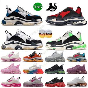 Tamanho EU36-45 Triple S Homens Mulheres Designer Sapatos Casuais Plataforma Sapatilhas Clear Sole Preto Branco Cinza Vermelho Rosa Azul Royal Neon Verde Mens Treinadores Tênis