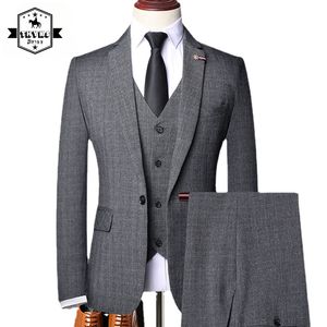 Ternos masculinos Blazers M6XL Jaqueta Colete Calças Moda Negócios Formal Slim Terno 3 Pces Set Masculino Sólido Retro Cinza Clássico Casamento Noivo Primavera 230909