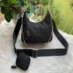 Preto lona hobo mulheres sacos de noite moda bolsa senhora bolsa ombro correntes bolsas messenger302h