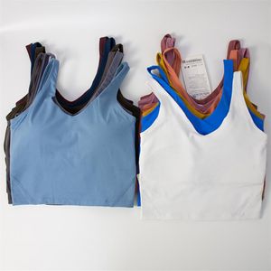 Ll justera tank top u bra yoga outfit kvinnor sommar sexig t shirt solid sexig gröda toppar ärmlösa mode väst godis färger291z