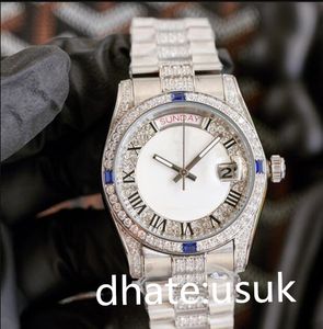 Unisex luksusowy projektant klasyczny Męskie kobiety automatyczny zegarek Inkrustowany z kolorową diamentową arabską tarczą 36 mm Sapphire's Favorive Christmas Gift