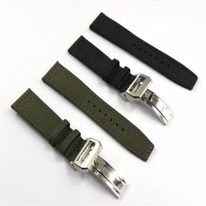 20 21 22mmGreen Black Nylon Fabric Leather Band Wrist Watch Band Strap Belt 316L Stainless Steel Buckle Deployment Clasp270U