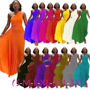 2023 Womens Clothing New Pleated Dress Plus Size 3xl Sexy One Shoulder Hollow Elegant Evening Long Dresses292t