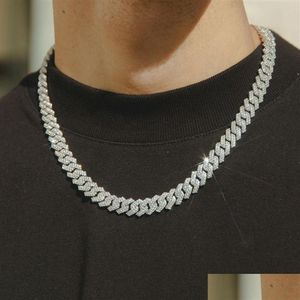 Catene da 10 mm con punta di diamante, collana a catena a maglie, placcato in oro bianco 14 carati, 2 file, gioielli con zirconi cubici ghiacciati, 16 pollici-24 pollici, goccia cubana Deli252B