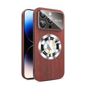 Imitation Wood Grain Magnetic For Magsafe Wireless Charging Case For iPhone 15 13 12 14 Pro Max Large Window Camera Protection Cover PC Hard Shell Shockproof Anti-Drop